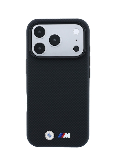 Apple iPhone Uyumlu 18 Pro Max Kılıf Bmw  Lisanslı M-safeli Metal Logolu Karbon Fiber Kevlar Kapak Siyah