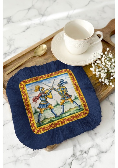 Ortaçağ Şövalye Motif Saçaklı Sunum Dekorasyon Mendili-retro Saray Stili Lacivert Kahve Yanı Peçete Tozlu Okyanus Lila Ortaçağ Şövalye Motif Saçaklı Sunum Dekorasyon Mendili-retro Saray Stili Lacivert Kahve Yanı Peçete Tozlu Okyanus Lila