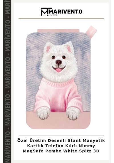 Özel Üretim Desenli Stant Manyetik Kartlık Telefon Kılıfı Nimmy Magsafe Pembe White Spitz 3d