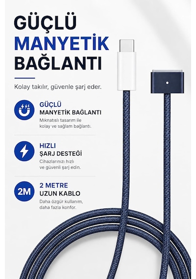 Usb-c To Magsafe 3 Uyumlu Manyetik Şarj Kablosu 2 Metre, Macbook İle Uyumlu Hızlı Şarj Kablosu, Led Şarj Göstergeli, Dayanıklı Örgülü Type-c Laptop Şarj Kablosu Zr332 Usb-c To Magsafe 3 Uyumlu Manyetik Şarj Kablosu 2 Metre, Macbook İle Uyumlu Hızlı Şarj Kablosu, Led Şarj Göstergeli, Dayanıklı Örgülü Type-c Laptop Şarj Kablosu Zr332