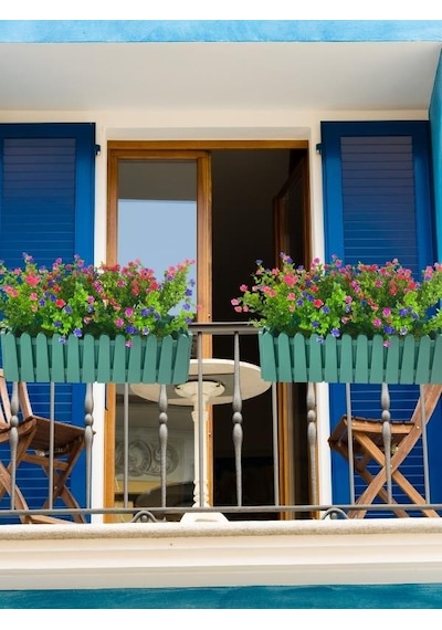 Yapay Çiçek Yeşil Gold Çit Balkon Saksısı Renkli Mineli Şimşir Çiçekli 55 35cm