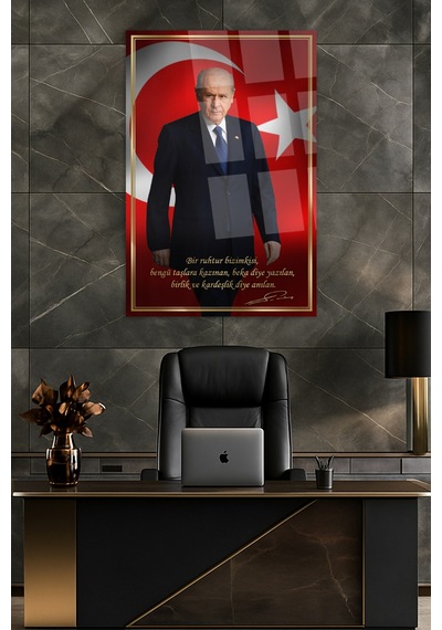 Devlet Bahçeli Mhp Ülkücü Cam Tablo Sanatsal Duvar Dekoru Canlı Renkli Baskı Mutfak Ve Yemek Alanı Sevdiklerinize Hediyelik 4mm Kırılmaz Cam