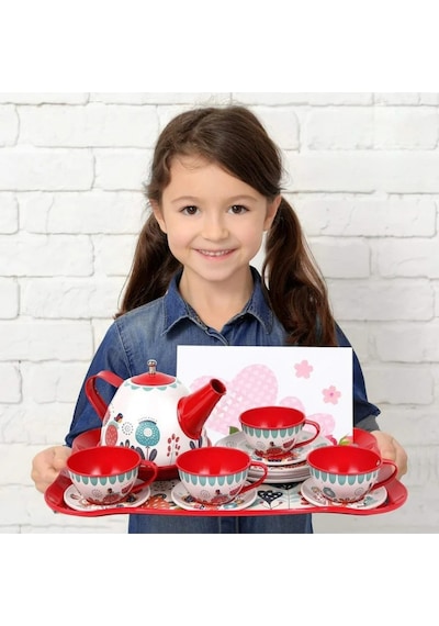 15 Parçalı Mini Çay Servisi Aksesuar Seti - Metalik Yapılı, Sağlam Kırılmaz Set, Çocuk Pretend Play Mutfak Aktivitesi