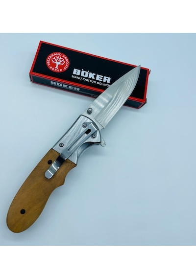 Böker Marka Ahşapkasa Metal Kamp Bıçak Yandanaçma Kamp Çakı //21cm-b21 Açık Kahverengi