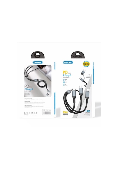 Go Des Gd-uc806 Hızlı Şarj Kablosu 3in2 Lightning Type-c Type-c 100w 1m Gri