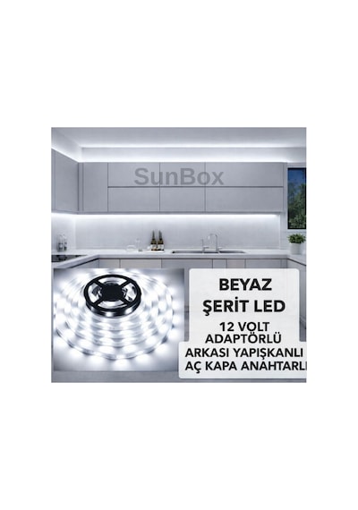 Mutfak Dolabı Tezgah Üstü Tam Set 5 Metre Beyaz Aç/kapa Butonlu Adaptörlü Beyaz Beyaz
