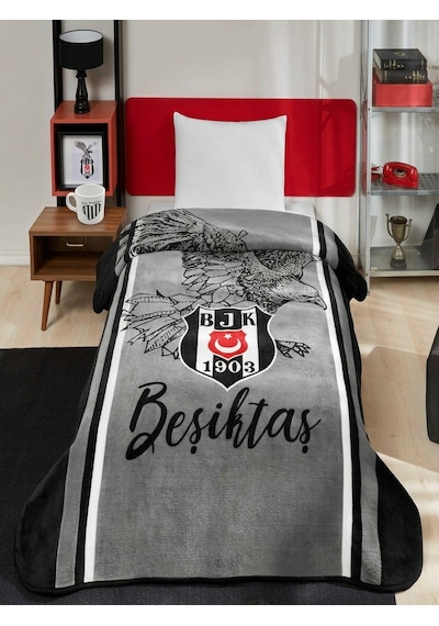 Beşiktaş Lisanslı Battaniye Kupa Hediyeli Siyah Beyaz