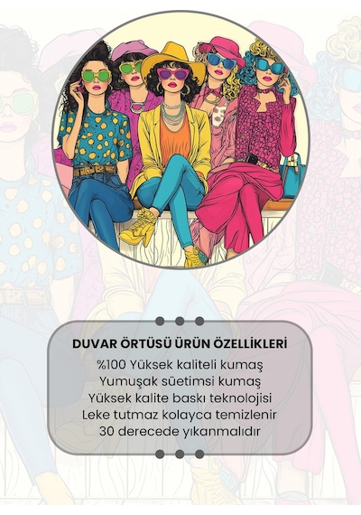 Renkli Kadınlar Desenli Duvar Halısı Duvar Örtüsü Tapestry Süet Dokulu Kumaş