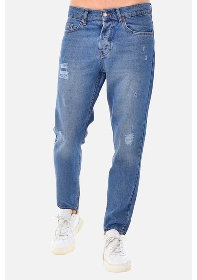 Cedy Denim Erkek Yüksek Bel Mom Jean Dar Paça Likralı Pantolon C333 Mavi