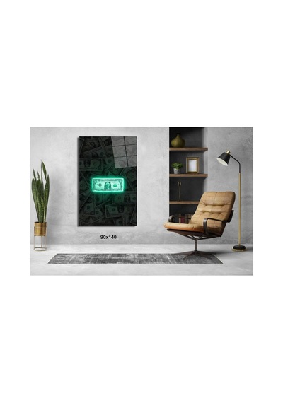 Neon Işıklı Dolar Cam Tablo Pct0817 Modern Dekorasyon Temalı Dekoratif Duvar Tablosu, Salon, Ev Ve Ofis Dekoru,