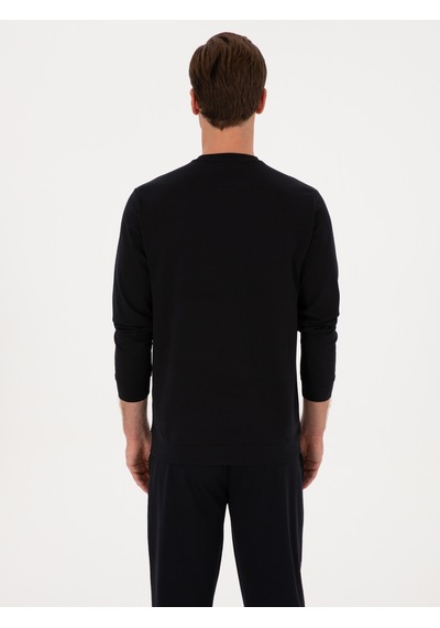 Lacivert Regular Fit Bisiklet Yaka Baskılı Sweatshirt