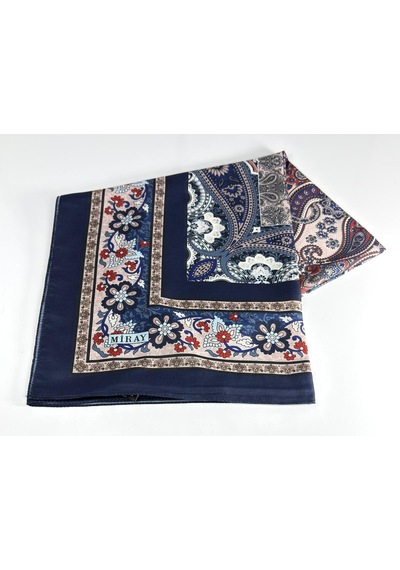 Miray Nevada Büyük Boy Organik Pamuk Eşarp - 120 X 120 - 06452 Lacivert-pudra