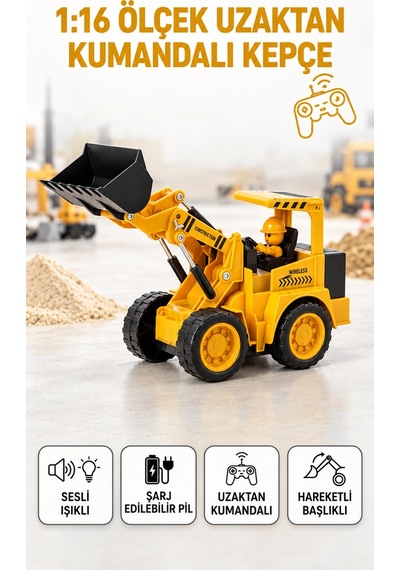 Şarjlı Kumandalı Çocuk Eğitici Full Fonksiyon Oyuncak Araç İş Makinası Kepçe Sarı