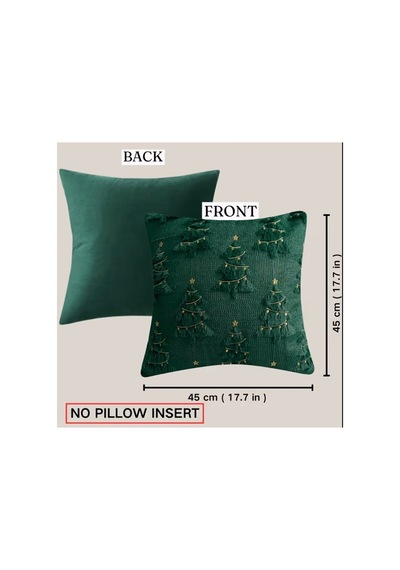 Yılbaşı Konseptli Dekoratif Kırlent Kılıfı 45x45 Cm Yeşil Çam Ağacı Püsküllü Ve Nakışlı Kırlent Kılıfı
