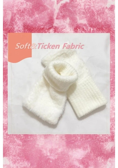 Hitit Socks Kadın 1 Çift Kışlık Parmaksız Termal Esnek Polarlı Peluş Eldiven Beyaz