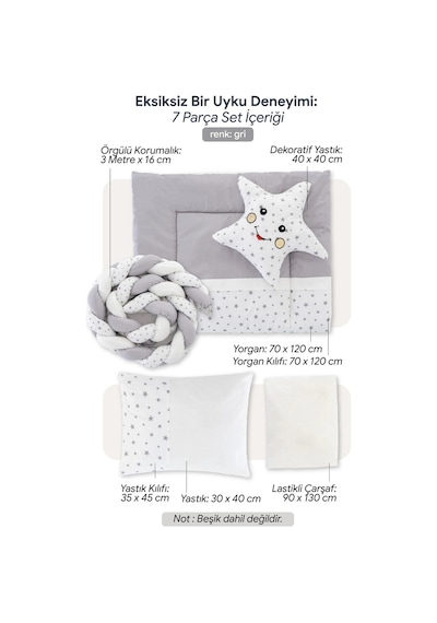 Deluxe Park Yatak Uyku Seti Bebek Beşik Örgülü Uyku Seti Pamuklu Kumaş 7 Parça