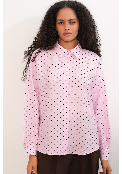 Bigdart Kadın Oversize Puantiyeli Gömlek 20392 - Pembe