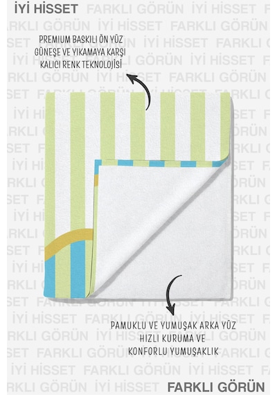 Yengeç Temalı Çizgili Marine Plaj Havlusu-akdeniz Stil Yeşil Kırmızı Hızlı Kuruyan Mikrofiber Havlu İnci Tozu