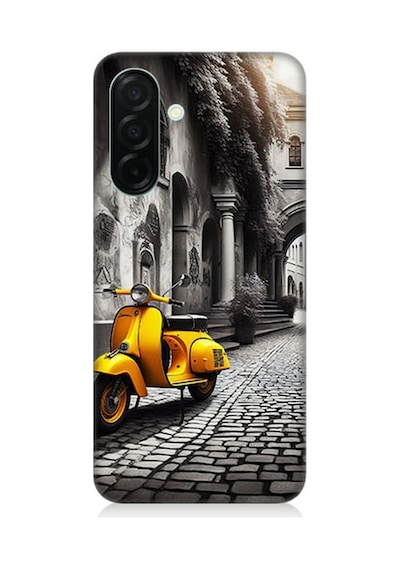 Samsung Galaxy A36 Uyumlu Taş Sokakta Sarı Vespa Desenli Silikon Kılıf Çok Renkli