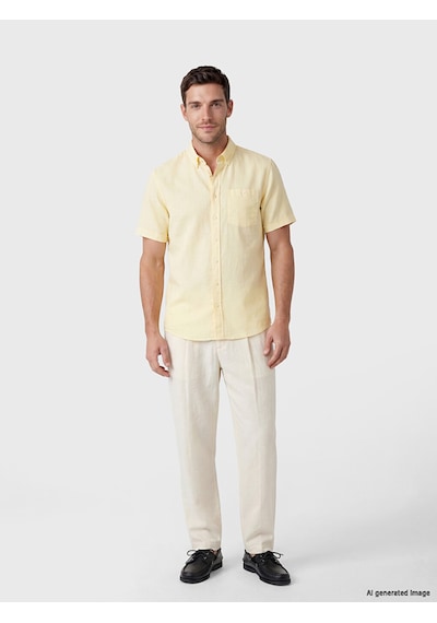 Lcwaıkıkı Classic Sarı Regular Fit Keten Karışımlı Erkek Gömlek