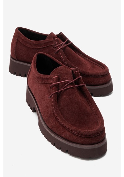 Luvi Shoes Talıa Bordo Süet Hakiki Deri Bağcıklı Kadın Loafer Ayakkabı