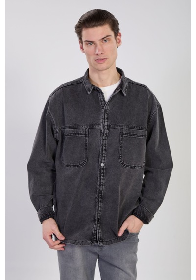 Barrels And Oıl Erkek Çift Cep Çıtçıtlı Denim Ceket - Siyah Kar Y. Siyah Kar Y.