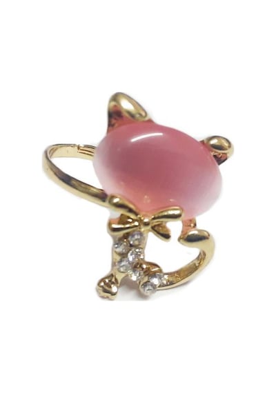 Sevimli Kedi Opal Moda Yüzük 17mm Çap Boyut Ayarlanabilir Silver