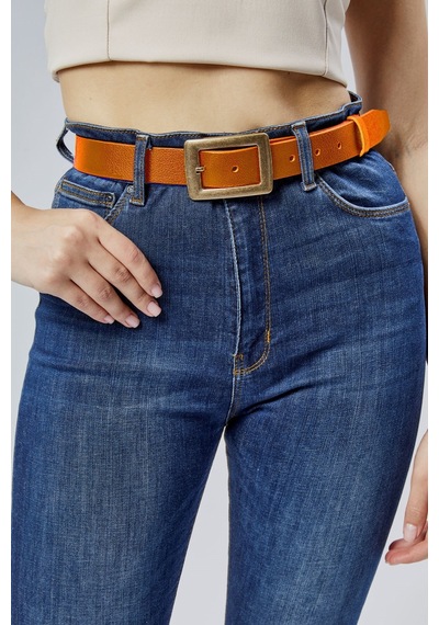 %100 Hakiki Deri Antik Sarı Tokalı Kadın Kemeri 3cm Taba