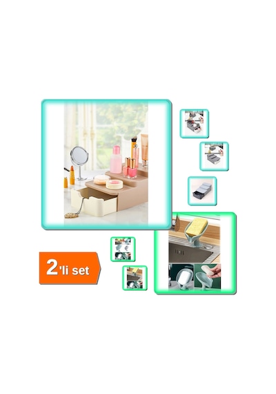 Compact Çekmeceli Standlı Makyaj Organizeri + Vantuzlu Su Giderli Sabunluk Süngerlik - 2li Set Q0q7r Belirtilmemiş