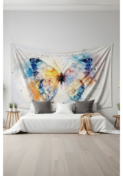 Renkli Kanatlar Kelebek Desenli Duvar Halısı Duvar Örtüsü Tapestry Süet Dokulu Kumaş