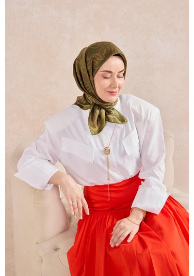 Silk Home Twill İpek Eşarp Line Yeşil Çok Renkli