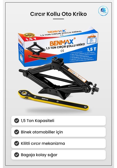 Cırcır Kollu Oto Kriko 1,5 Ton Araç Lastik Değişimi Kaldırma Arac