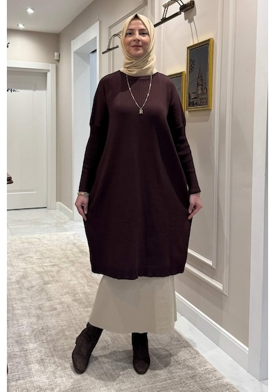 Rabia Şamlı Dora Triko Tunik Acı Kahve Çok Renkli