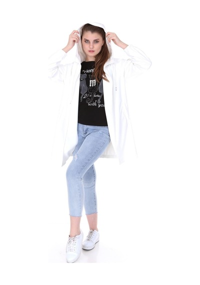 Pua Fashion Beyaz Kapşonlu Yağmurluk 001