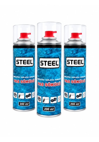 Steel Pas Sökücü Sprey 200 Ml - Temizleyici, Yağlayıcı Ve Koruyucu 3 Adet