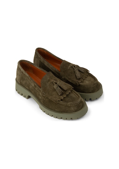 Deery Kadın Hakiki Süet Yeşil Püsküllü Loafer - 02033zyslc01 Yeşil