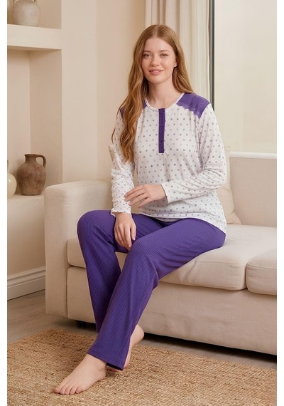Mecit Pijama Mecit 6355 Mor Büyük Beden Kadın Pijama Takımı
