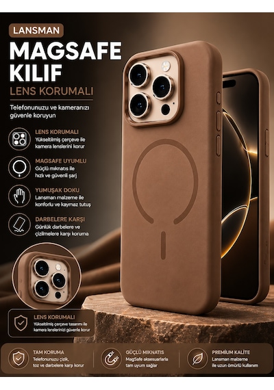 iPhone Uyumlu 13 Pro Max Premium Magsafe Lansman Kılıf Kamera Korumalı Mat Silikon Kapak Kahverengi