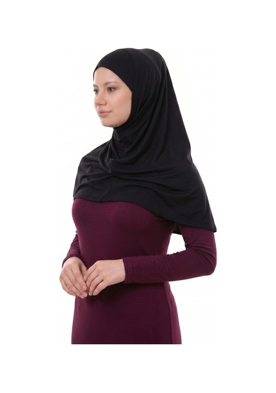 Siyah Kadın Pratik Namaz Başörtüsü Penye Kumaş