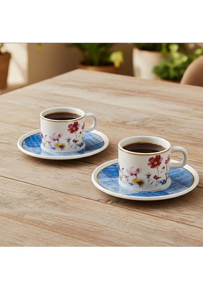 Güral Porselen Mental 4 Parça Çay Fincan Takımı 6709 Mavi Mavi