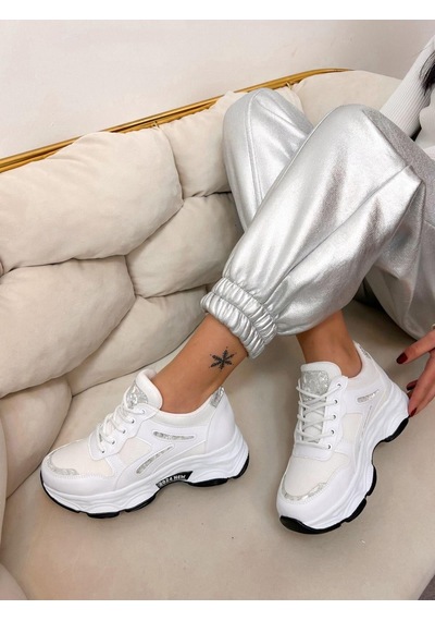 Erva'nın Butiği Beyaz Cilt Leo Leopar Detaylı Kadın Bağcıklı Sneakers-5202