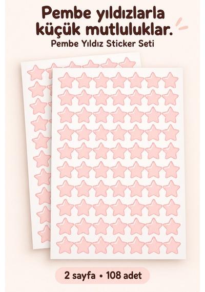 Pembe Yıldız Sticker Seti 108 Adet 2 Sayfa Dekoratif Yıldız Etiket Çok Renkli