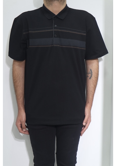 Santa Dmctekstil Erkek Desenli Spor Kesim Rahat Kalıp Polo Yaka Battal T-shirt Siyah