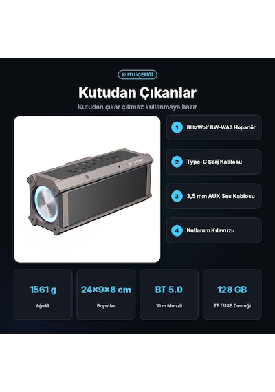 BlitzWolf BW-WA3 100W RGB Bluetooth Hoparlör