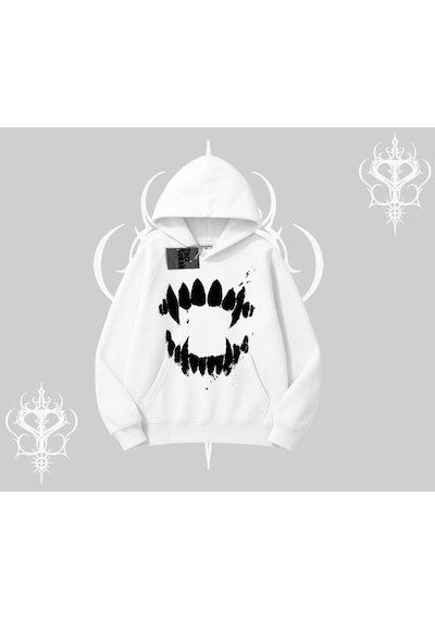 Startmore Beyaz Kapşonlu Sweatshirt Vampir Dış Beyaz