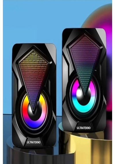 E-1046 Bilgisayar Hoparlörü Led Işıklı Rgb Laptop Pc Uyumlu 1+1 Speaker