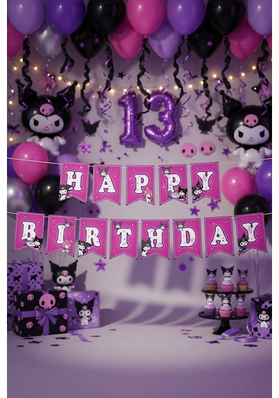 Kuromi Happy Birthday Banner Flama 17x170 Cm Asmalı Doğum Günü Parti Süsü Genel