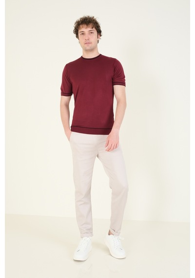 Giyim Dünyası Erkek Sıfır Yaka Biyeli Merserize T-shirt Bordo 001