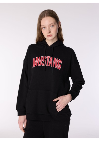 Mustang Siyah Kadın Kapüşon Loose Fit Baskılı Sweatshirt M4wl-swt-1890