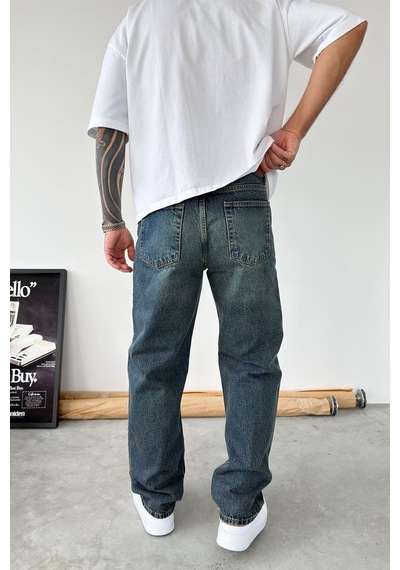Vintage Mavi Basic Baggy Fit Pantolon Mavi